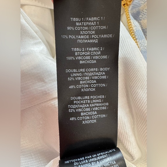 BALMAIN Blue & White Frayed gingham cotton-blend tweed Mini Dress FR36